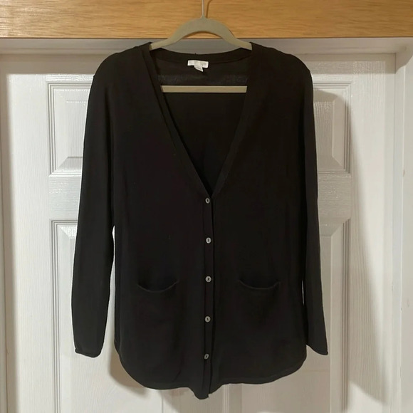 J.Jill Black Button Front Cardigan Sweater Small Petite Cotton Blend Pockets - Picture 2 of 11